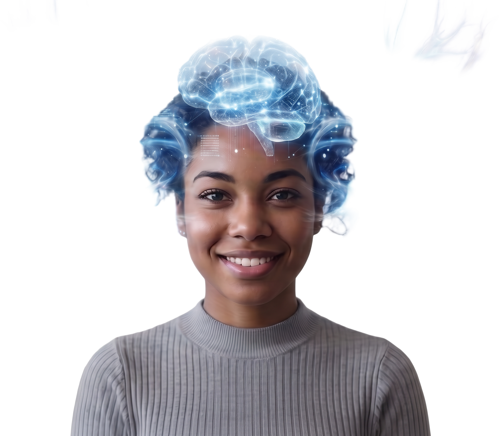 A person with a glowing brain and radiant light trails — HEAL Companion AI illuminating inner experience