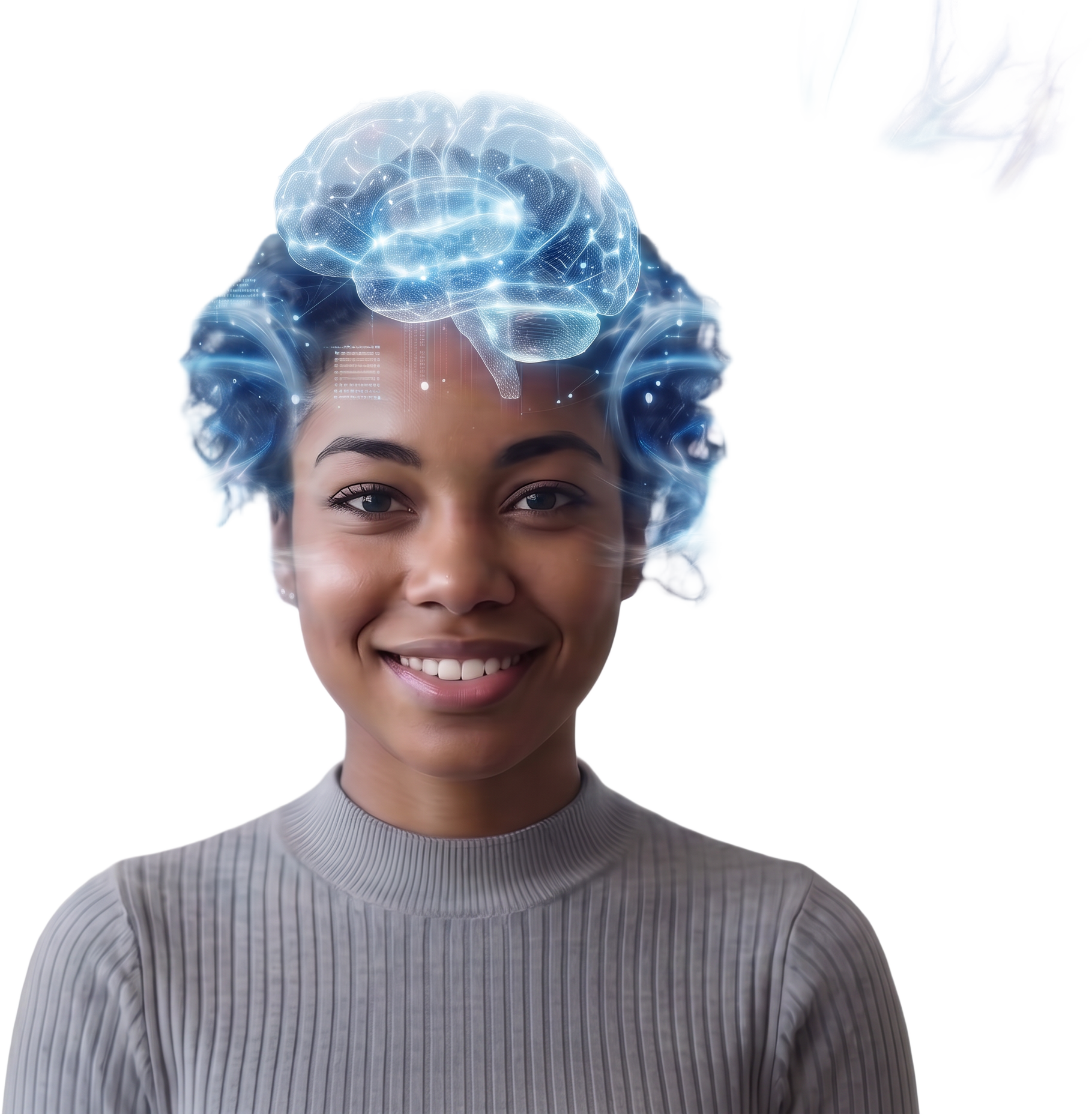 A person with a glowing brain and radiant light trails — HEAL Companion AI illuminating inner experience