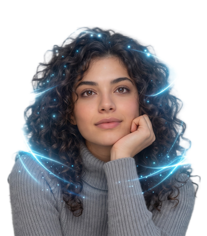A person with a glowing brain and radiant light trails — HEAL Companion AI illuminating inner experience